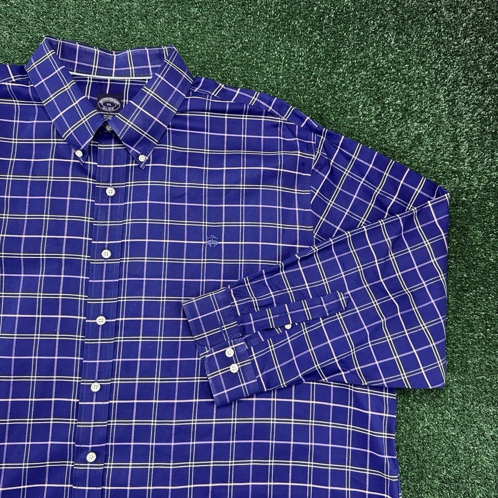 Brooks Brothers 1818 The Original Polo Shirt Men's Long Sleeve 3XL Blue Plaid